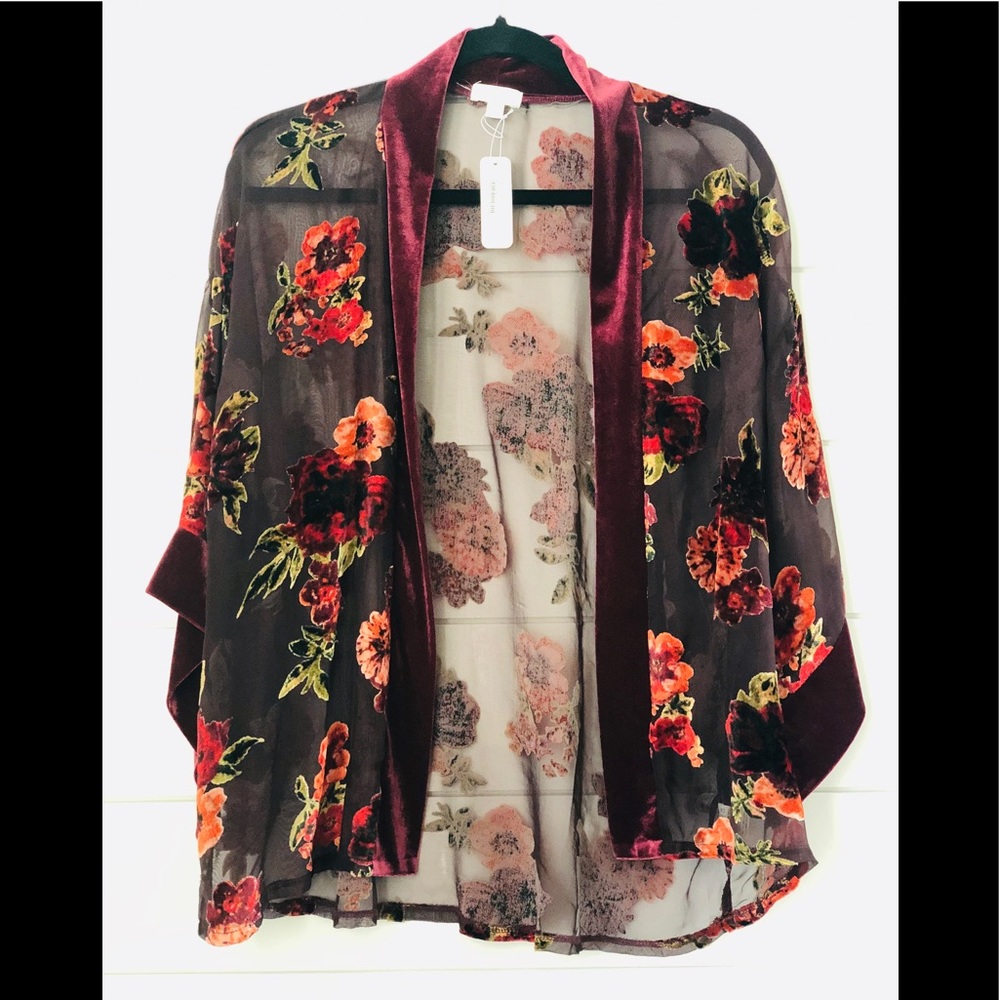 NEW Wine Color Floral Kimono